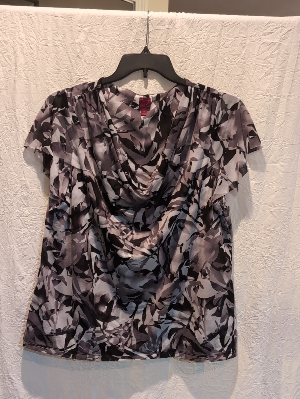 Plus Size 212 Collection Gray and Black Draped Neck Short Sleeve Blouse